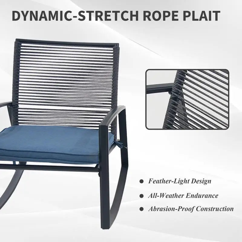 2-Person Outdoor Metal Rocking Bistro Set with Table for Patio Conversation