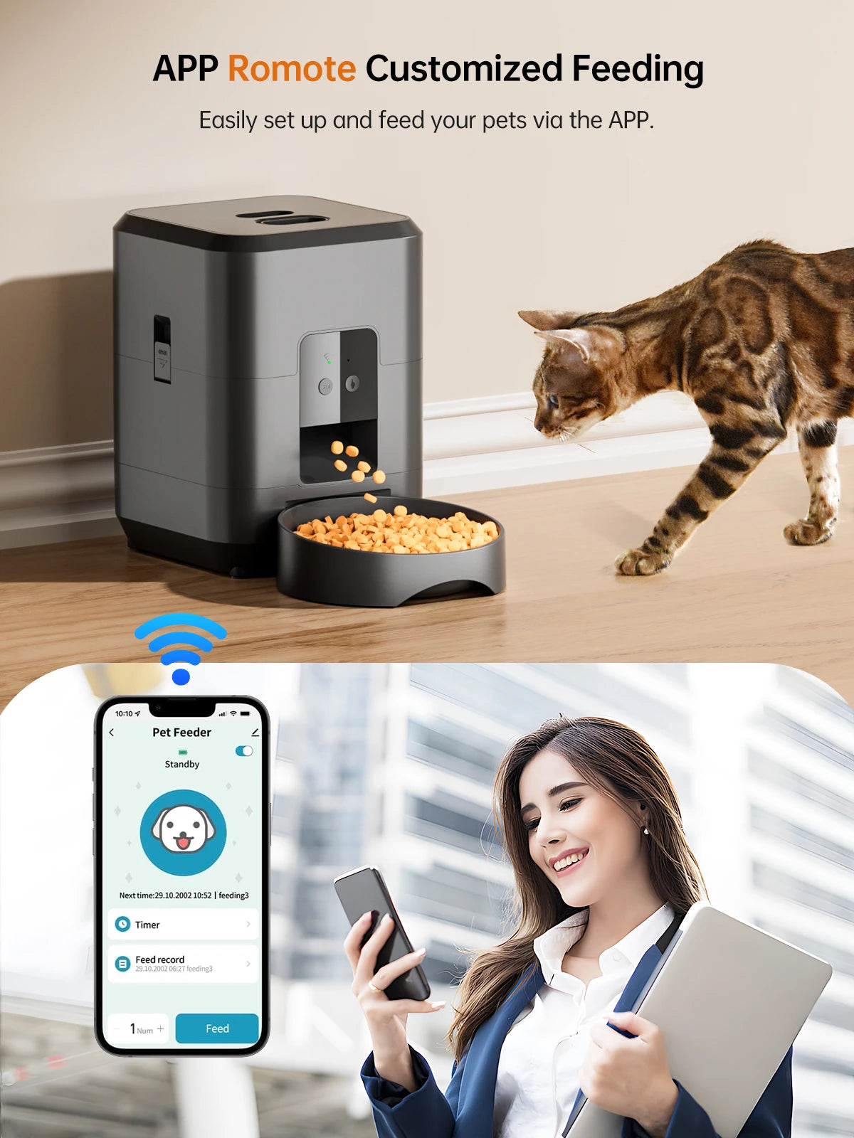 Automatic Cat Lover Gift And Cat Mom Love Feeder With App Control, Timed Cat Lover Gift And Cat Mom Love Food Dispenser With 1-1