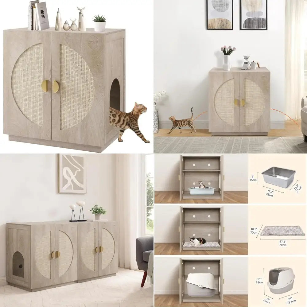 Elevated Cat Litter Box Enclosure with Storage Shelves, Concealed Design for Tall or Top-Entry Litter Boxes, Secure Kitty Litter