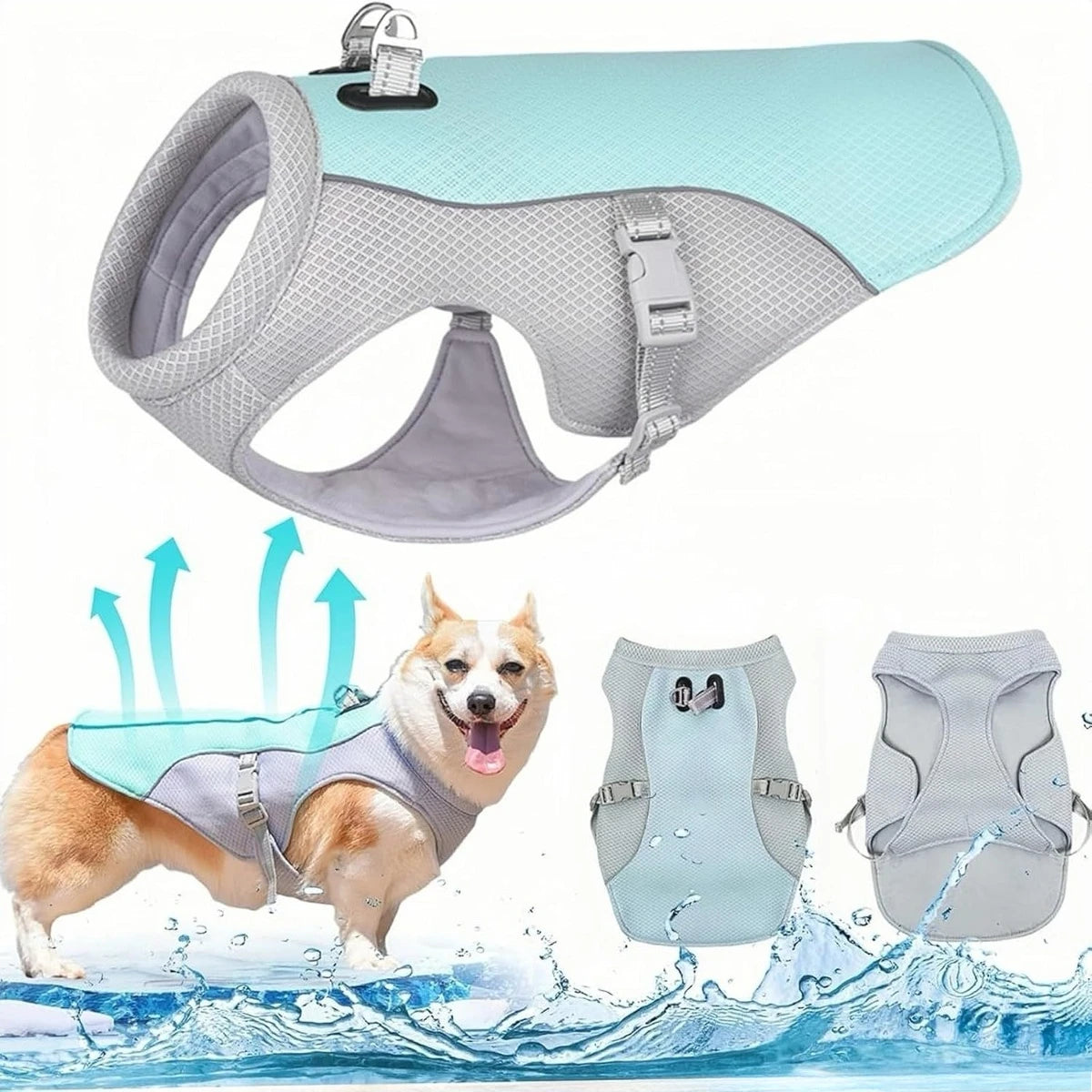 Dog Cooling Vest Breathable Mesh Anti-UV Adjustable Dog Cooling Jacket for Most Sizes Dogs Use Summer Outdoor Rapid Cooling Vest