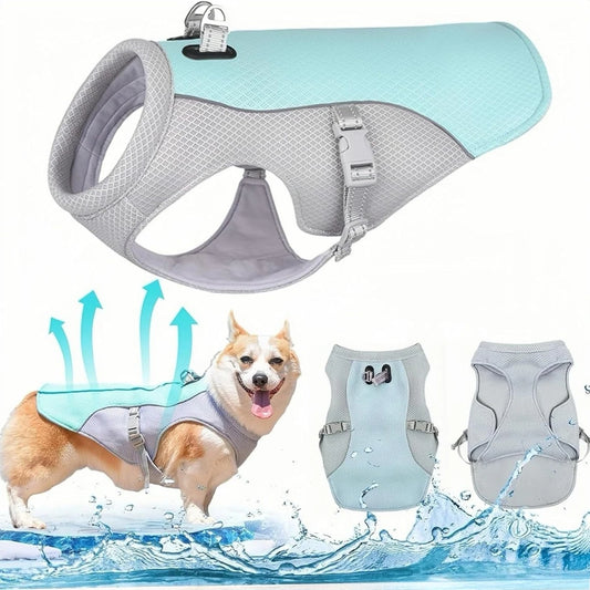 Dog Cooling Vest Breathable Mesh Anti-UV Adjustable Dog Cooling Jacket for Most Sizes Dogs Use Summer Outdoor Rapid Cooling Vest