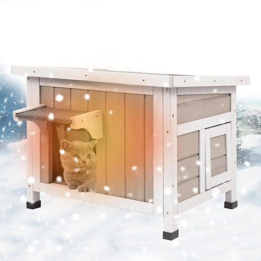 Petscosset Insulated Cat House, Outdoor Small Feral Cat Shelter for Winter with Escape Door