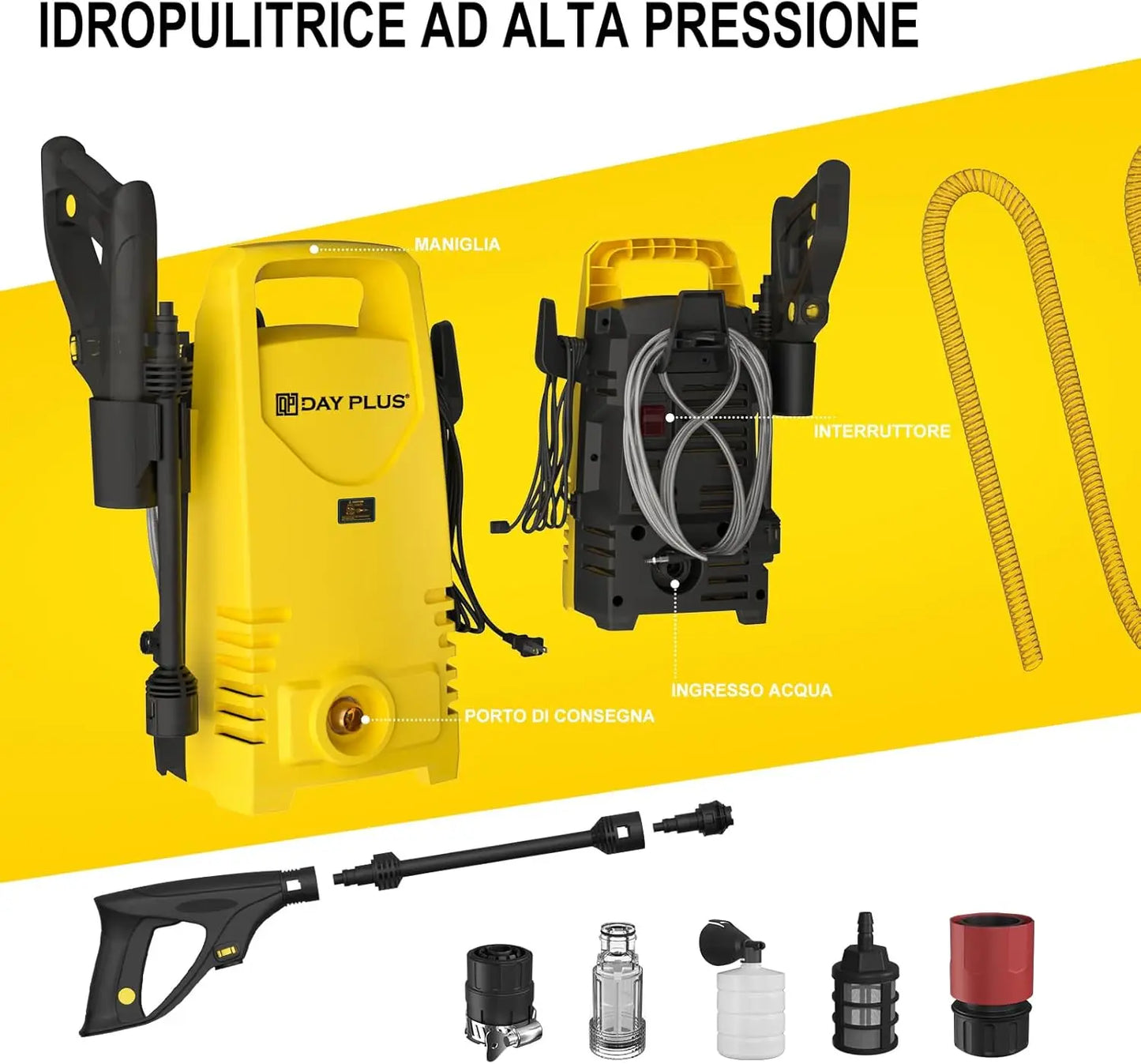 Electric High Pressure Washer 1600W,120bar,380l/h Adjustable Lance from 0 to 180°,7m Flexible Hose,for Terraces,Gardens,Cars - Quick and EZ Shop