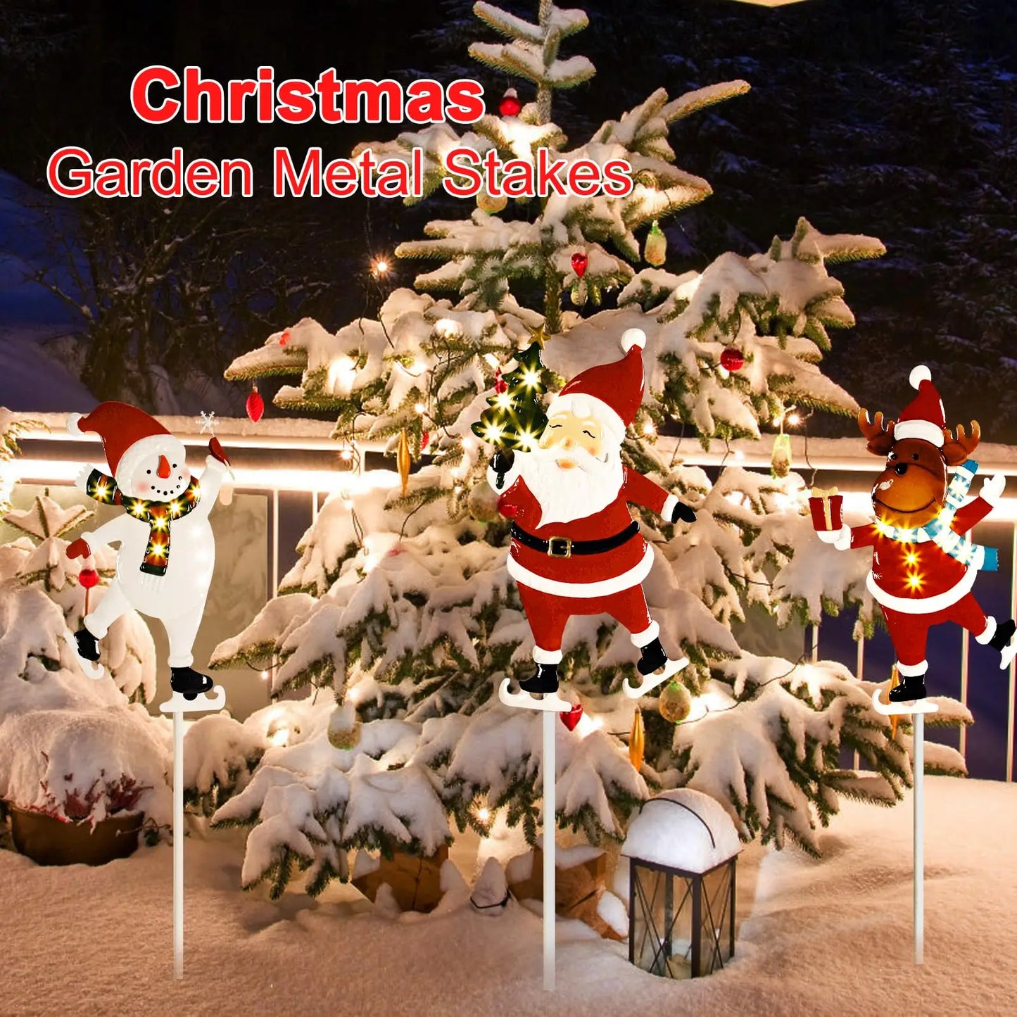 Christmas Decorations Outdoor Yard,Garden Metal Stakes with Solar LED Lights,Santa Claus,Elk,Perfect for Outdoor Lighted Holiday