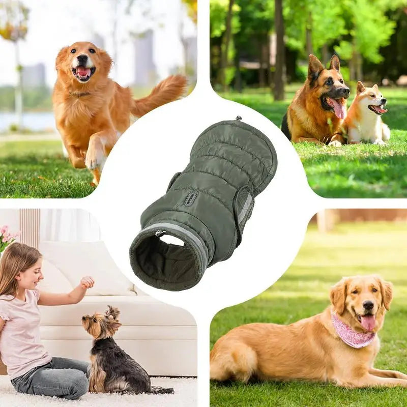 Winter Pet Warm Cotton Jacket Outdoor Thickened Waterproof Fleece Lined Dog Jacket Windproof Comfortable Reflective Dog Clothing