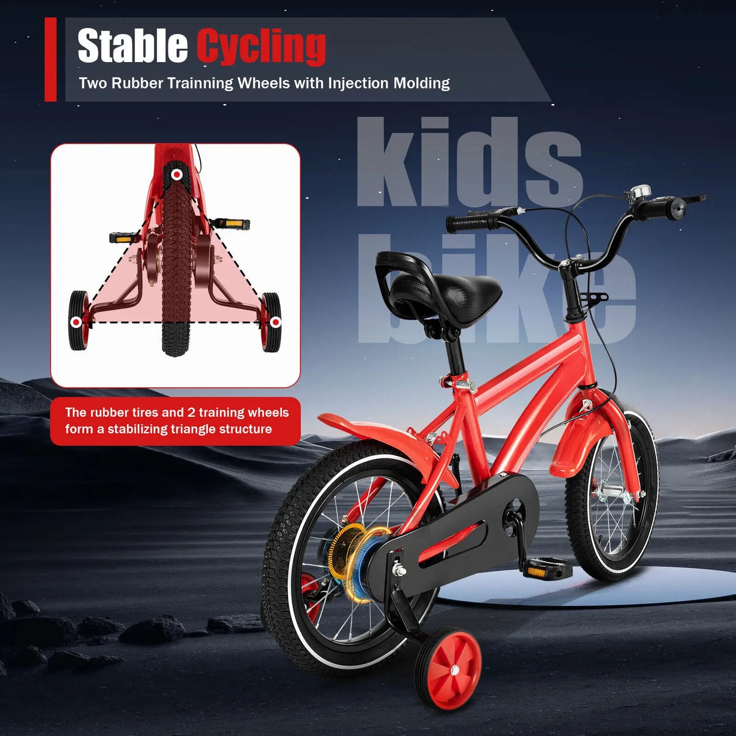 14" Children's Bicycle Kids Bike w/ Training Wheels Dual Brakes Child Bike for Boys Girls Age 3-6 Years Red