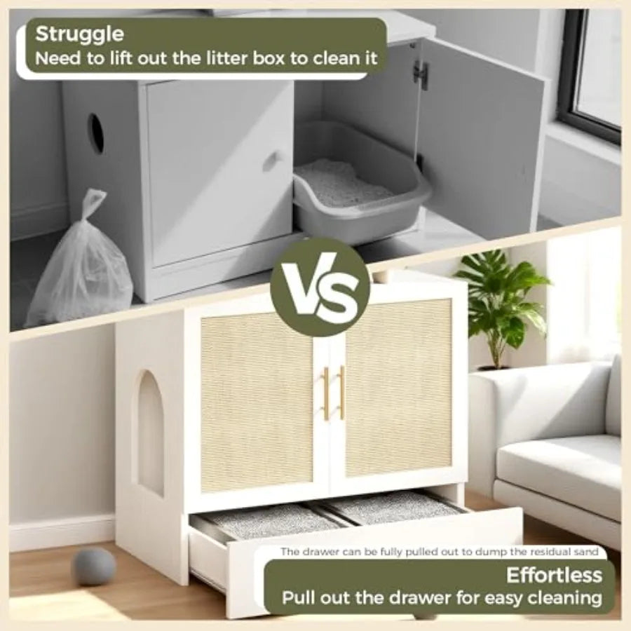 Tall Cat Litter Box Enclosure with Hidden Litter Drawer and Scratching Board Indoor Cat Furniture Cabinet for Living Room Hallw - Quick and EZ Shop
