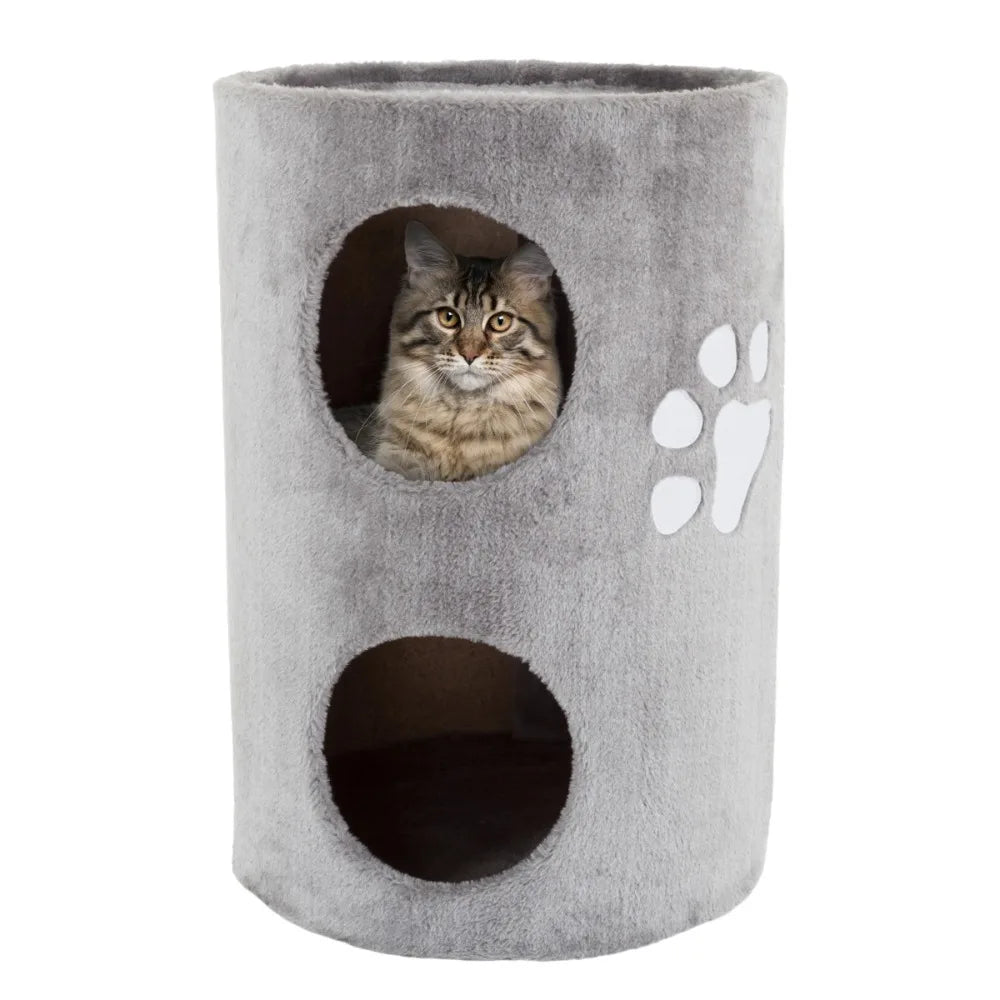 20.5-in Cat Condo - Gray 2-Story with Sisal Scratching Pad, Soft Covered Barrel Pet House