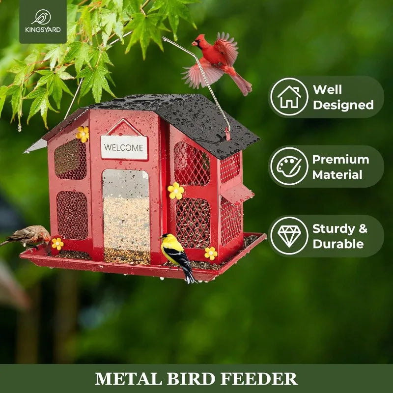 Metal Mesh Bird Feeders for Outdoors Hanging, Wild Bird Feeder with Weatherproof Roof & Seed Tray for Cardinal Finch Chickadee - Quick and EZ Shop