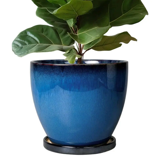 Ceramic Pots for Plants 10 Inch Planter for Indoor Ourdoor Plants Modern Large Flower Pot with Drainage Hole and Saucer Room Hom - Quick and EZ Shop