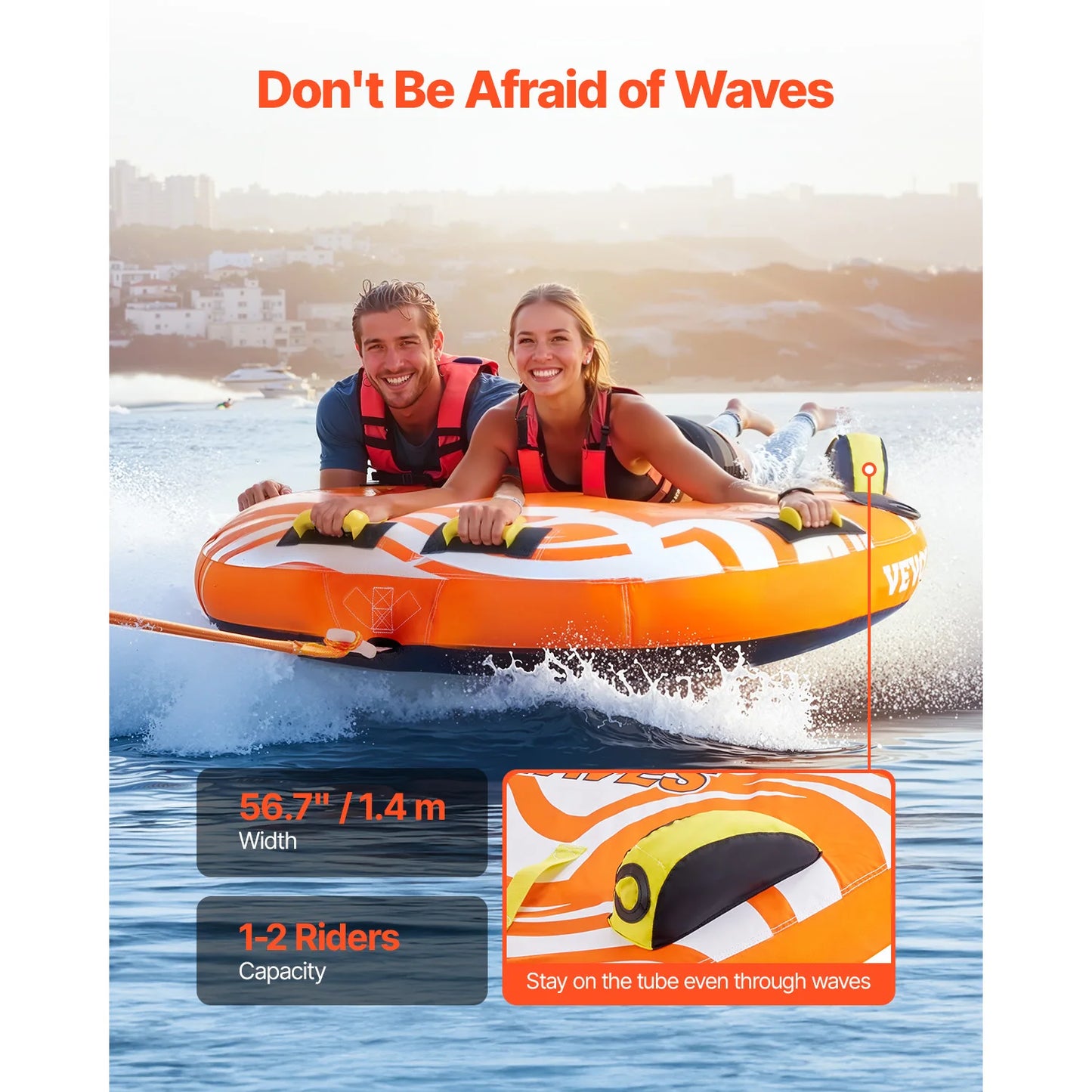 SucceBuy 1-2Riders Towable Tubes for Boating Inflatable Towable Tube for Boat to Pull 340lbs Boat Tubes with Fin for Water Sport
