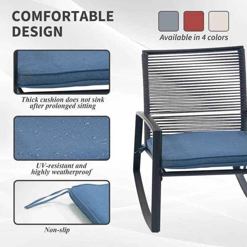 2-Person Outdoor Metal Rocking Bistro Set with Table for Patio Conversation