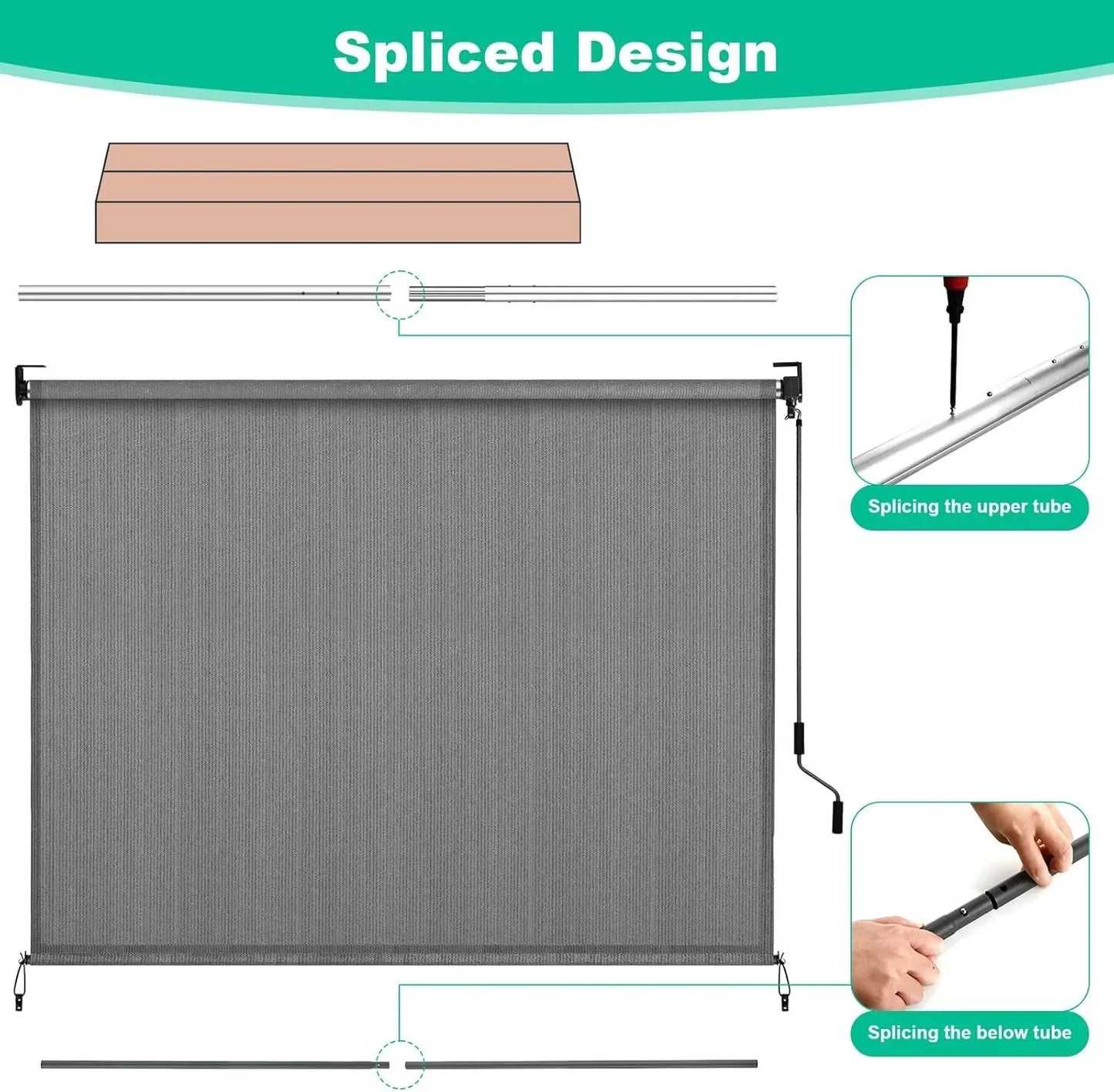 Outdoor Exterior Roller Shade, Cordless Roller Shade with 90% UV Protection, Roll Up Blinds, No Valance (240cm W x 240/180cm L)