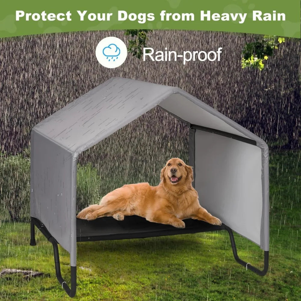 Outdoor Dog Bed with Canopy, Dog Shade Shlter for Outside for Small Medium Large Dogs, Waterproof Sun Protection Dogs House with