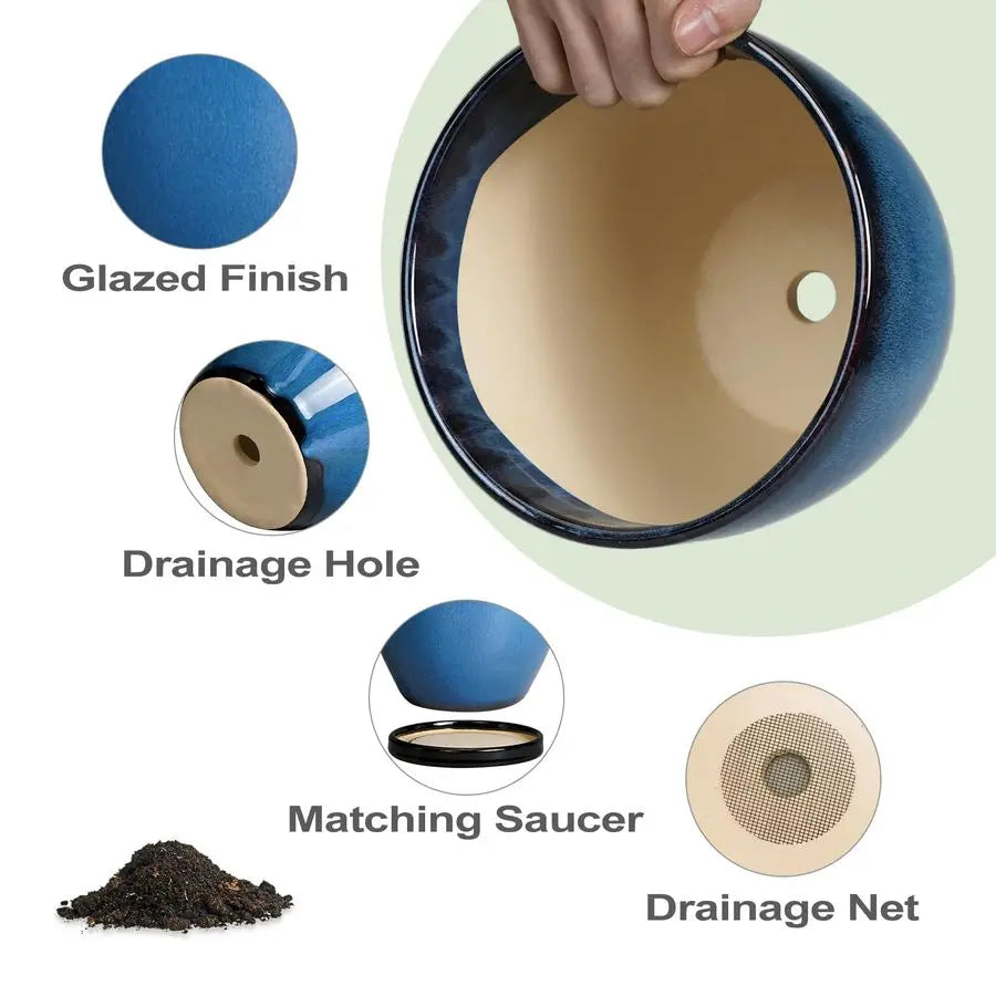 Ceramic Pots for Plants 10 Inch Planter for Indoor Ourdoor Plants Modern Large Flower Pot with Drainage Hole and Saucer Room Hom - Quick and EZ Shop